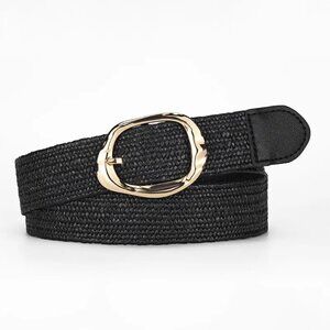 2/$30 Black Woven Belt with Gold Buckle Adjustable Stylish Waist Accessory Women